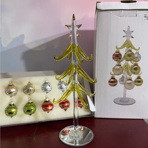 Festive Glass Holiday Tree with Ornaments